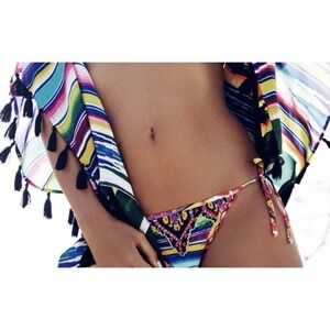 Agua Bendita Sze Large Aztec Expedition Bendito Tasco Beaded Thong Bikini Bottom